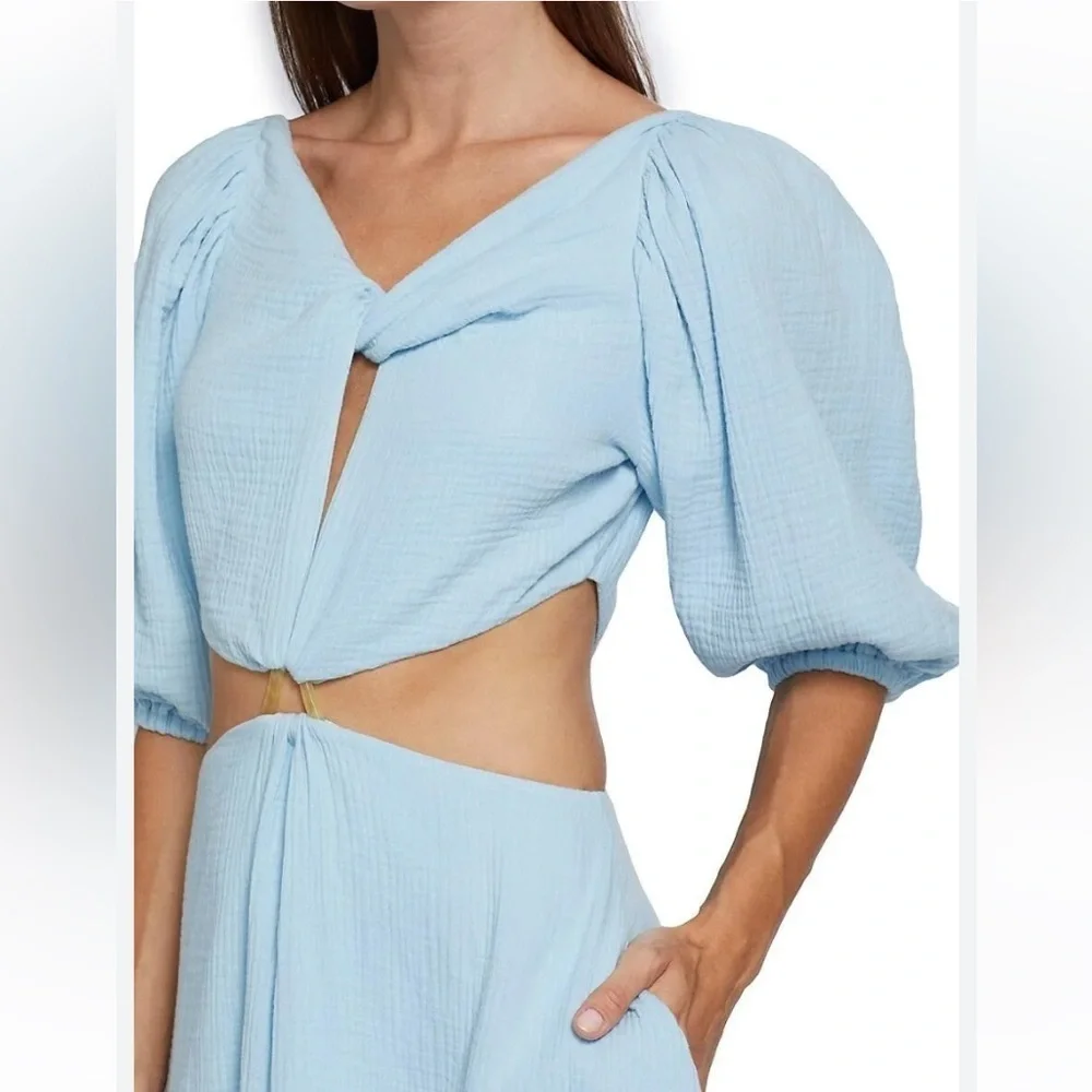 Jonathan Simkhai Swim Women's Helen Cutout Puff Sleeve Mini Dress Blue Size S - Picture 3 of 7